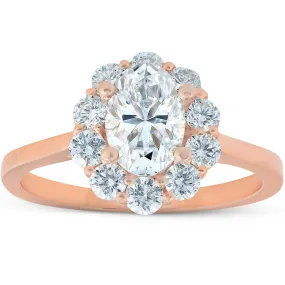 1 5/8 Ct Oval Lab Created Moissanite & Diamond Halo Engagement Ring Rose Gold