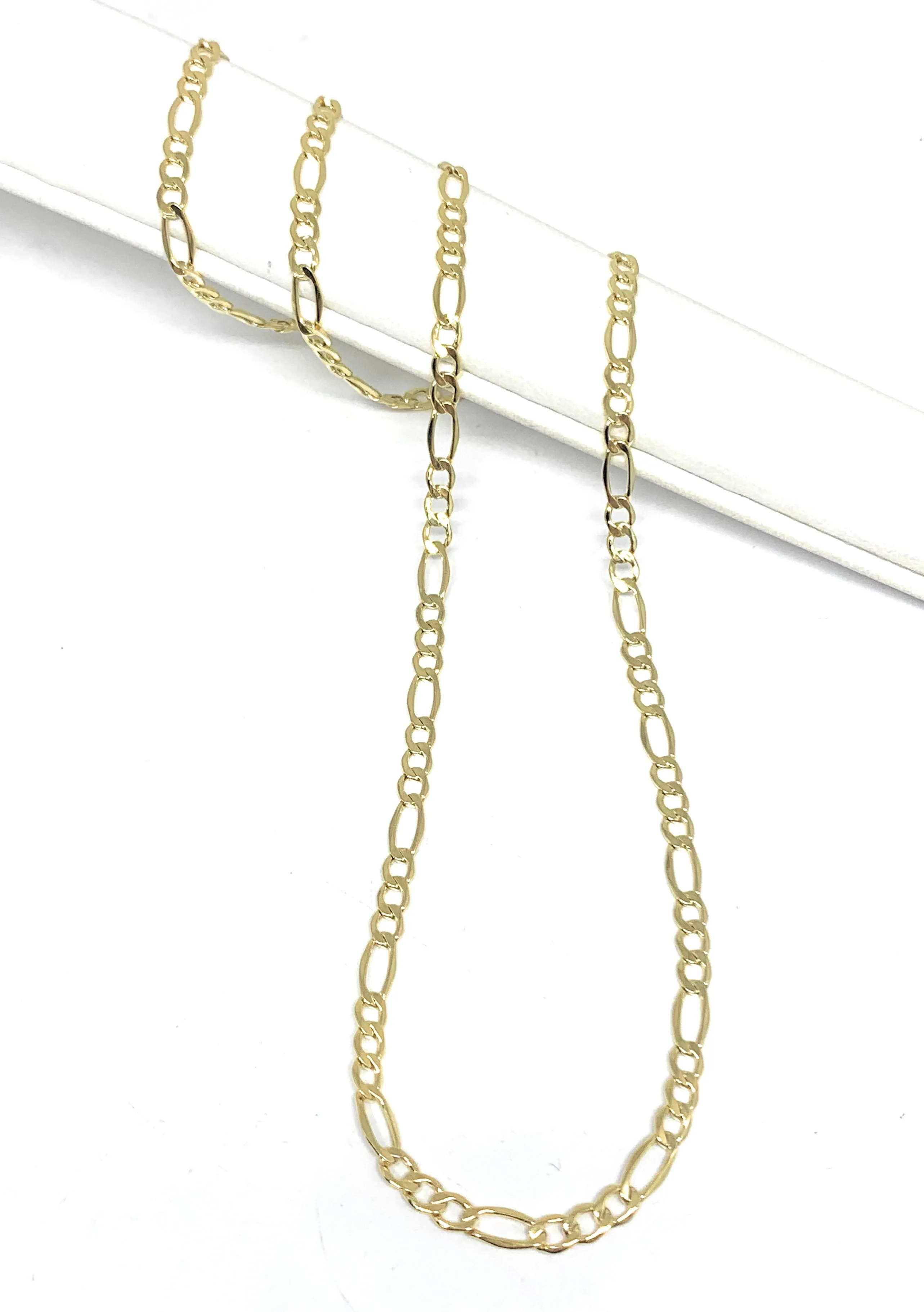 10k Solid Gold Figaro Chain 18-26 inches 3.5mm (Semi-Hollow Style)