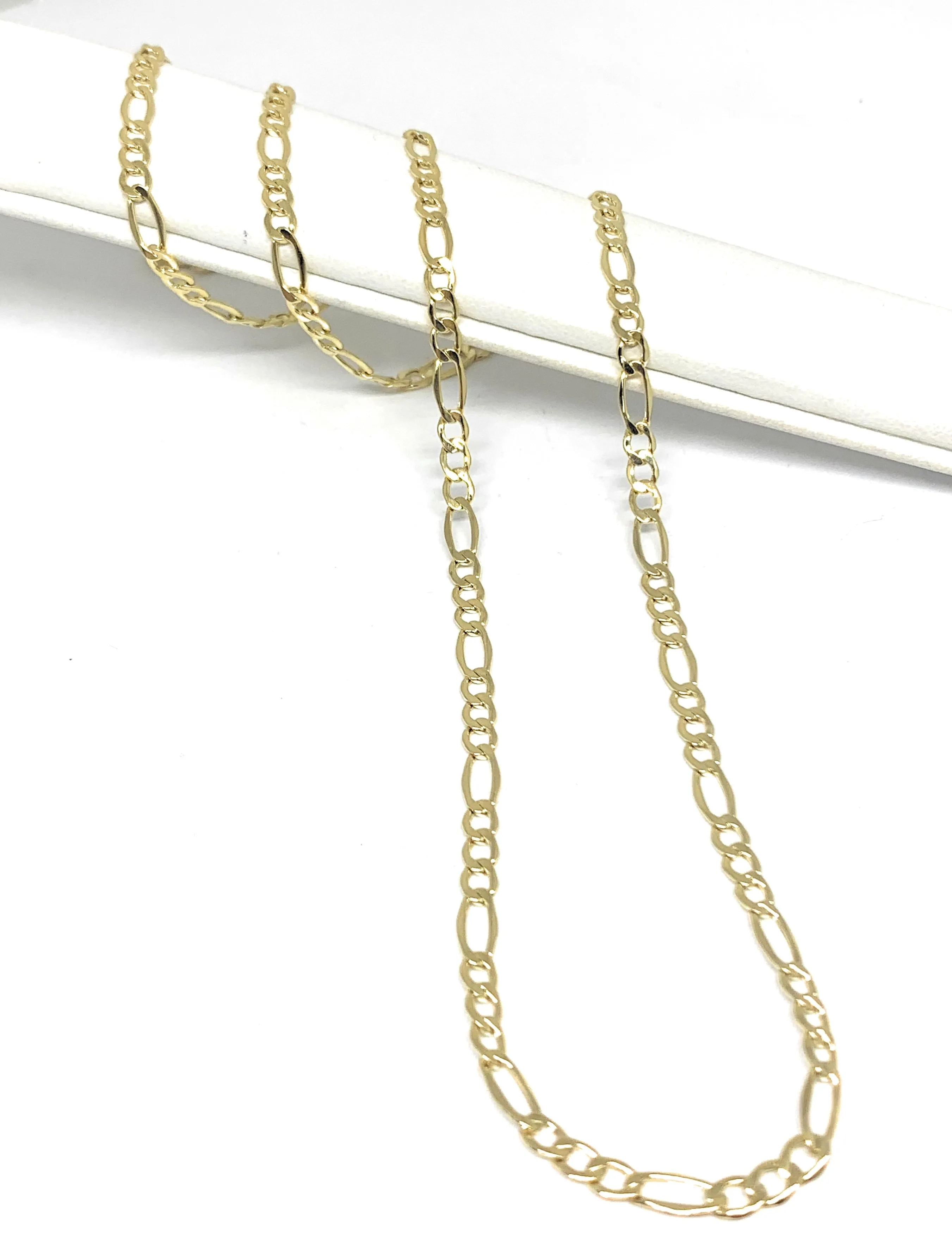 10k Solid Gold Figaro Chain 18-26 inches 3.5mm (Semi-Hollow Style)