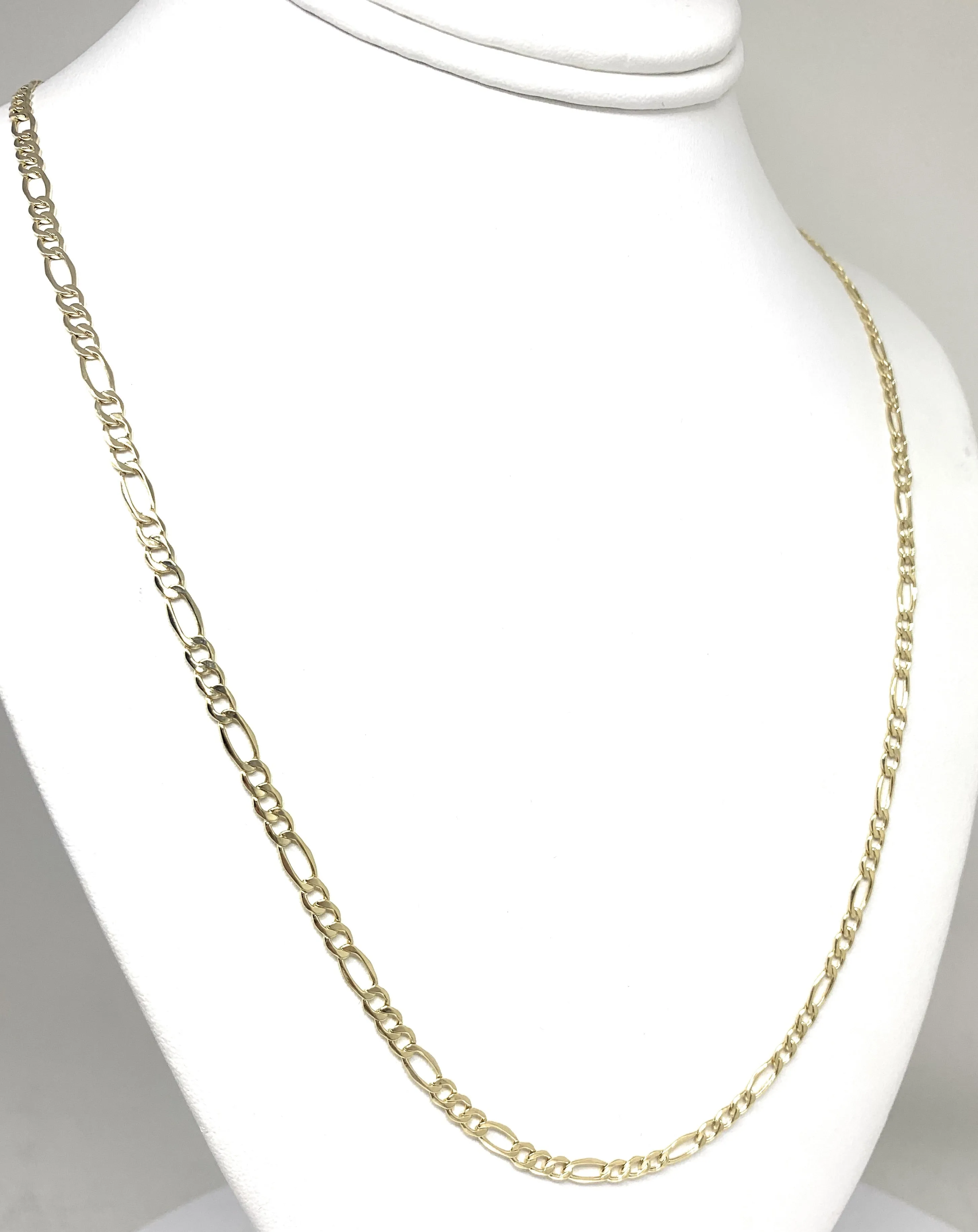 10k Solid Gold Figaro Chain 18-26 inches 3.5mm (Semi-Hollow Style)