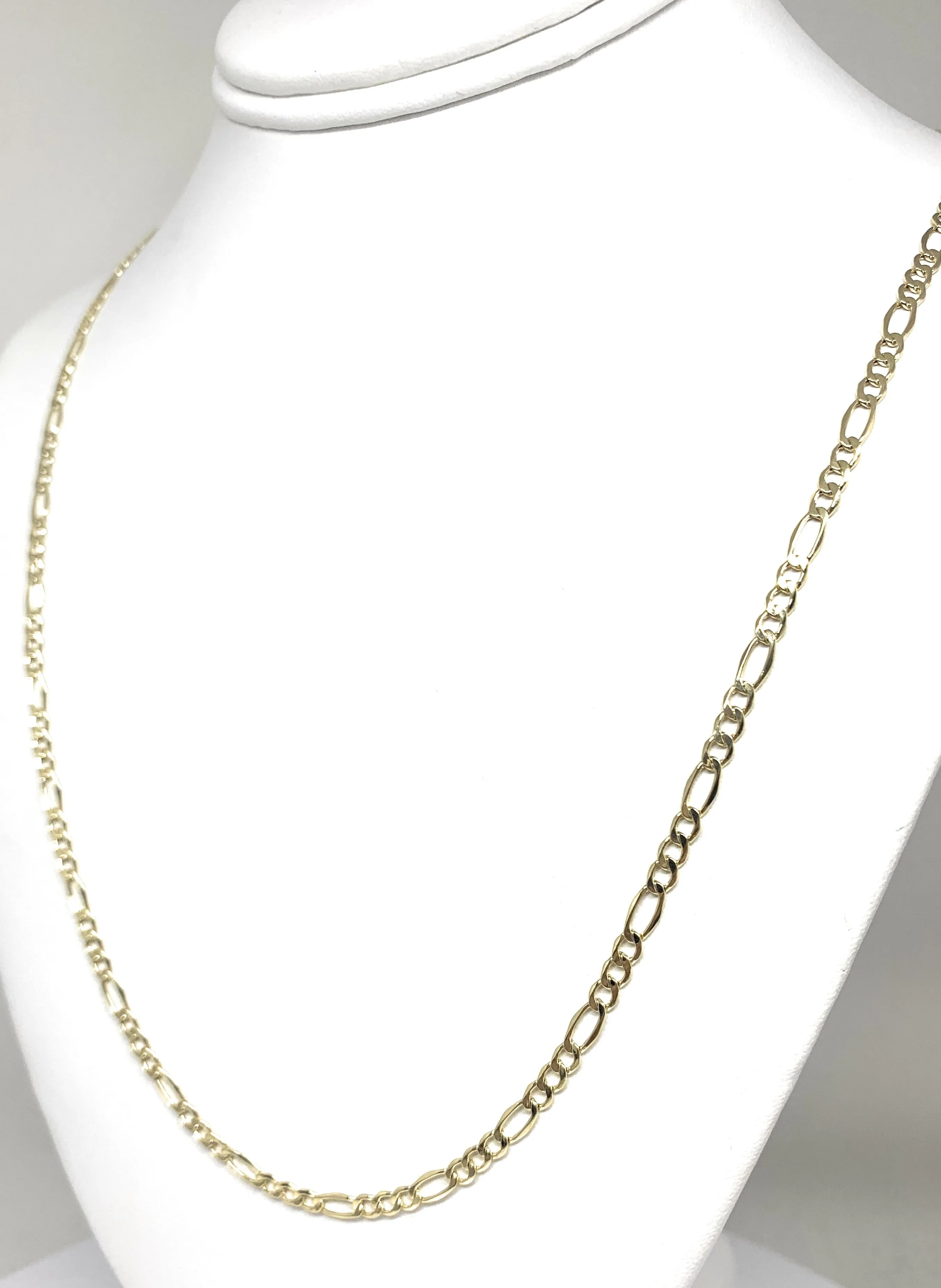 10k Solid Gold Figaro Chain 18-26 inches 3.5mm (Semi-Hollow Style)