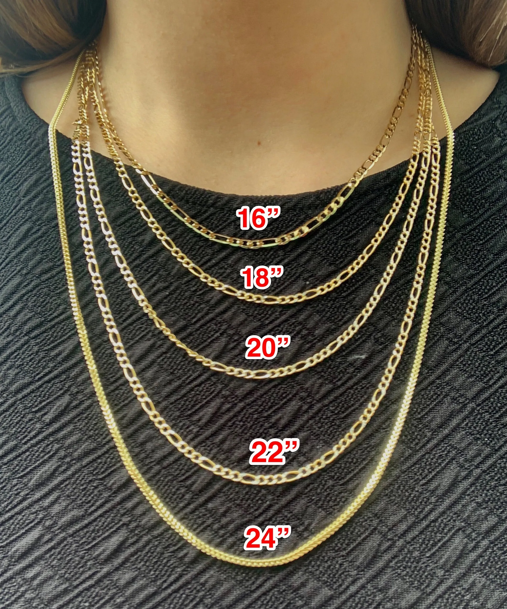 10k Solid Gold Figaro Chain 18-26 inches 3.5mm (Semi-Hollow Style)