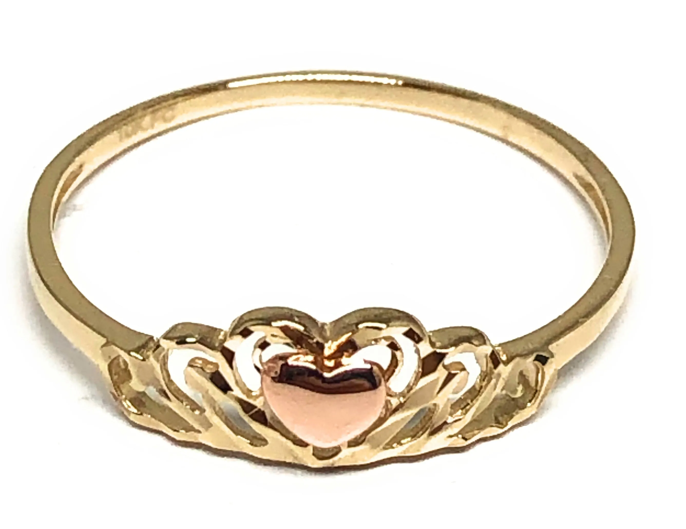 10k Solid Gold Yellow & Rose Gold Heart Crown Dainty Ring (FC 68)