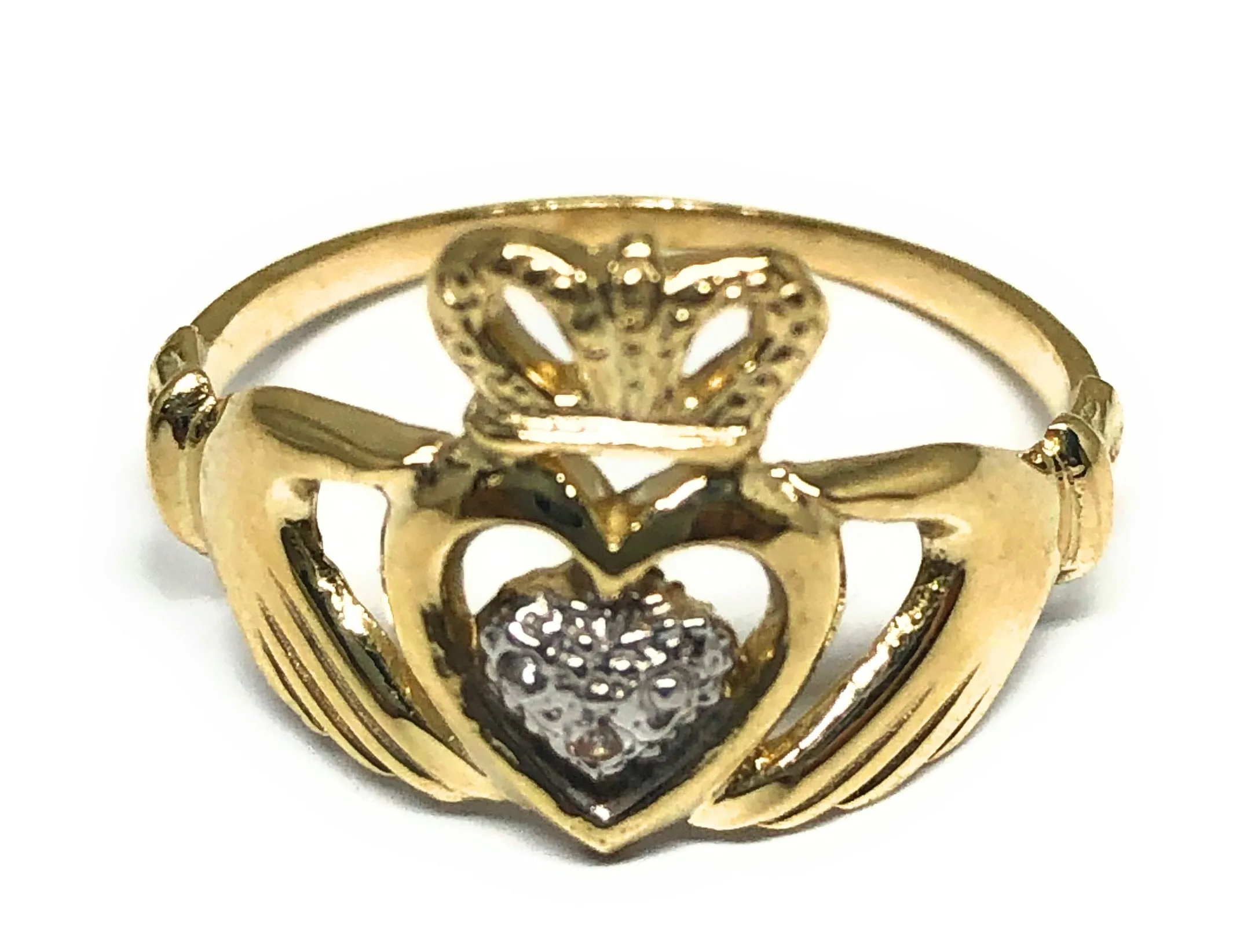 10k Solid Gold Yellow & White Gold Claddagh Crown Ring