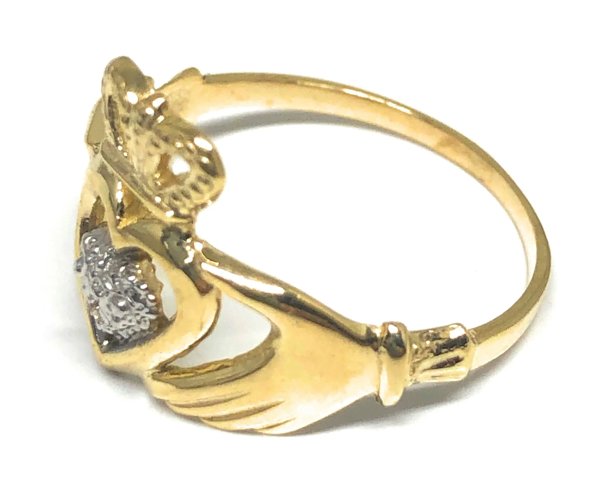 10k Solid Gold Yellow & White Gold Claddagh Crown Ring