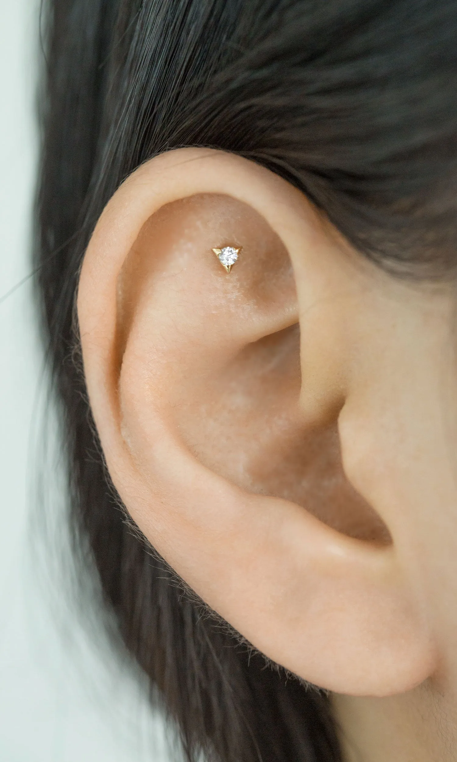 14k Real Gold Cz Cute Skull Forward Helix Cartilage Tragus Inner Conch Ear Stud Post Internally Threaded Earring Labret