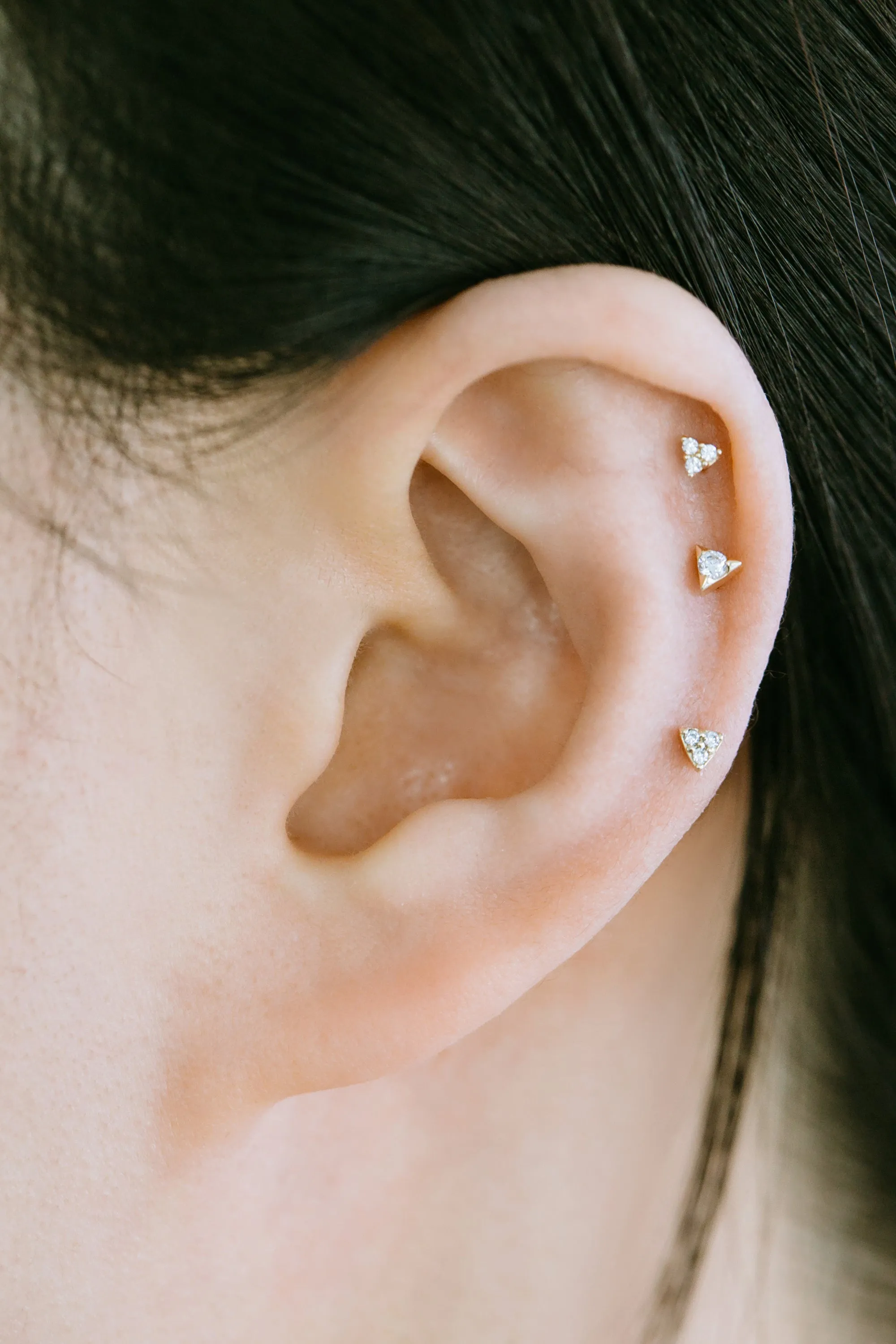 14k Real Gold Cz Cute Skull Forward Helix Cartilage Tragus Inner Conch Ear Stud Post Internally Threaded Earring Labret