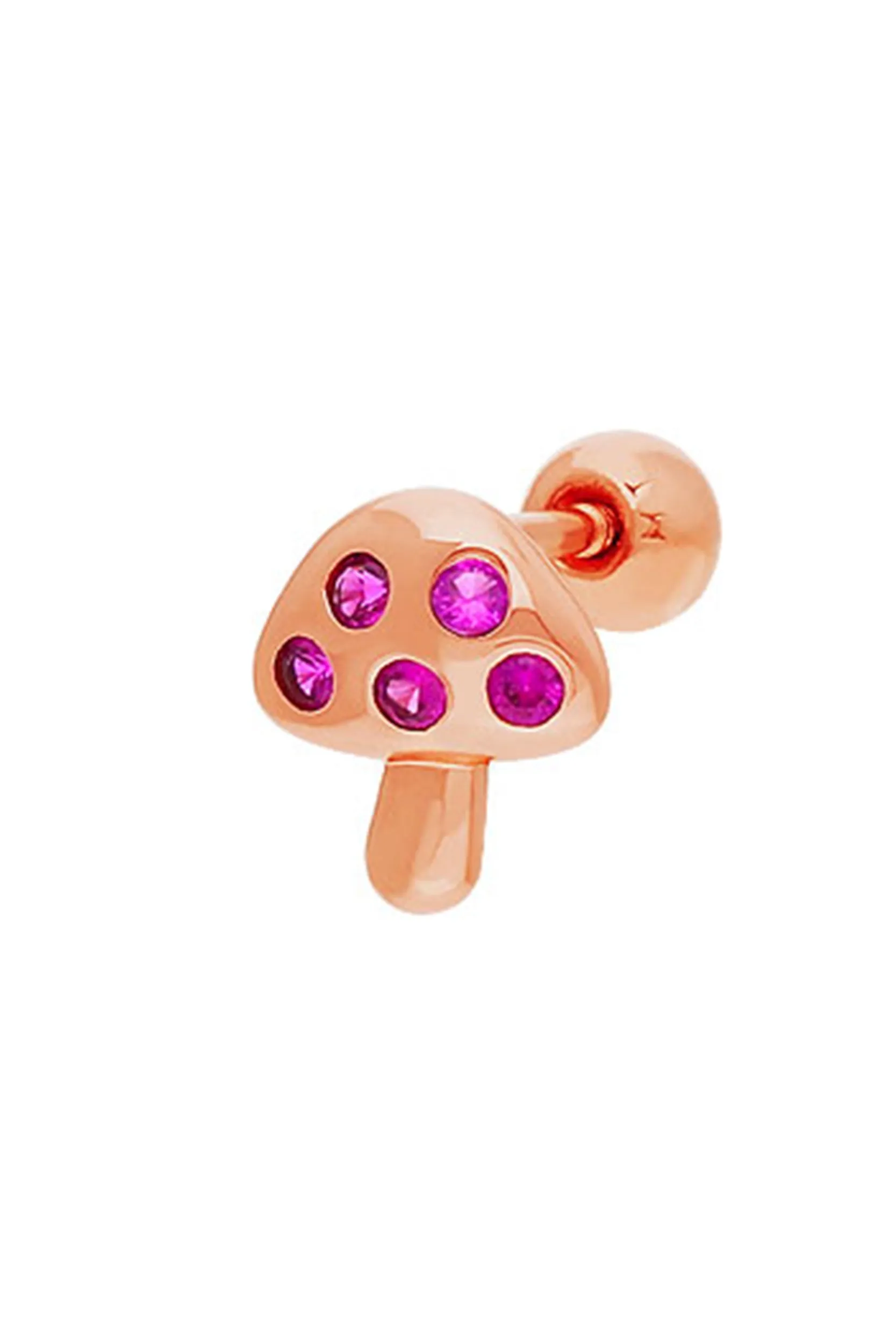 14k Real Solid Gold CZ  Mushroom Lobe Helix Inner Conch Cartilage Barbell Ear Post Stud Earring Piercing