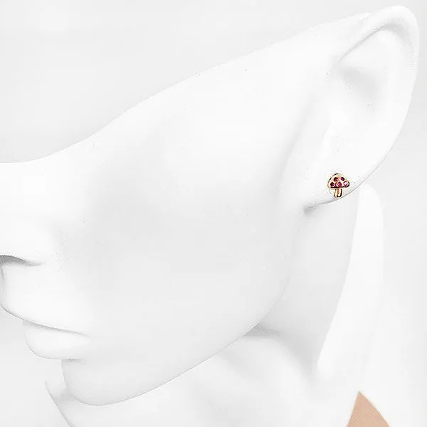 14k Real Solid Gold CZ  Mushroom Lobe Helix Inner Conch Cartilage Barbell Ear Post Stud Earring Piercing