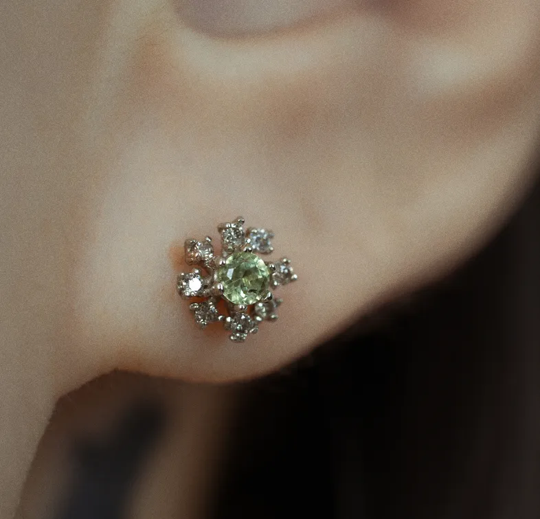 14K Solid Gold Cognac and Peridot Helix Tragus Cartilage Conch Barbell Piercing Earring Stud