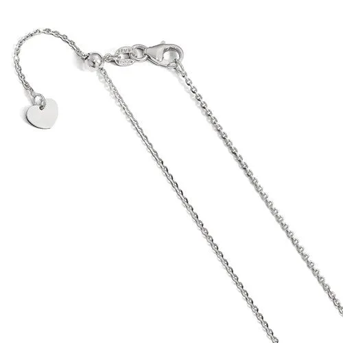 14K White Gold 1.15 mm Oval Open Link Adjustable Chain Available Sizes 22-30