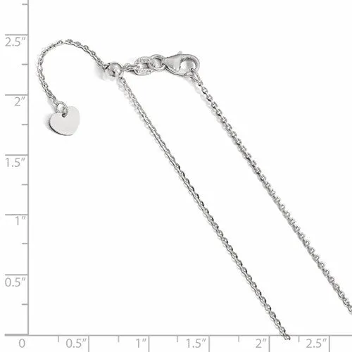 14K White Gold 1.15 mm Oval Open Link Adjustable Chain Available Sizes 22-30