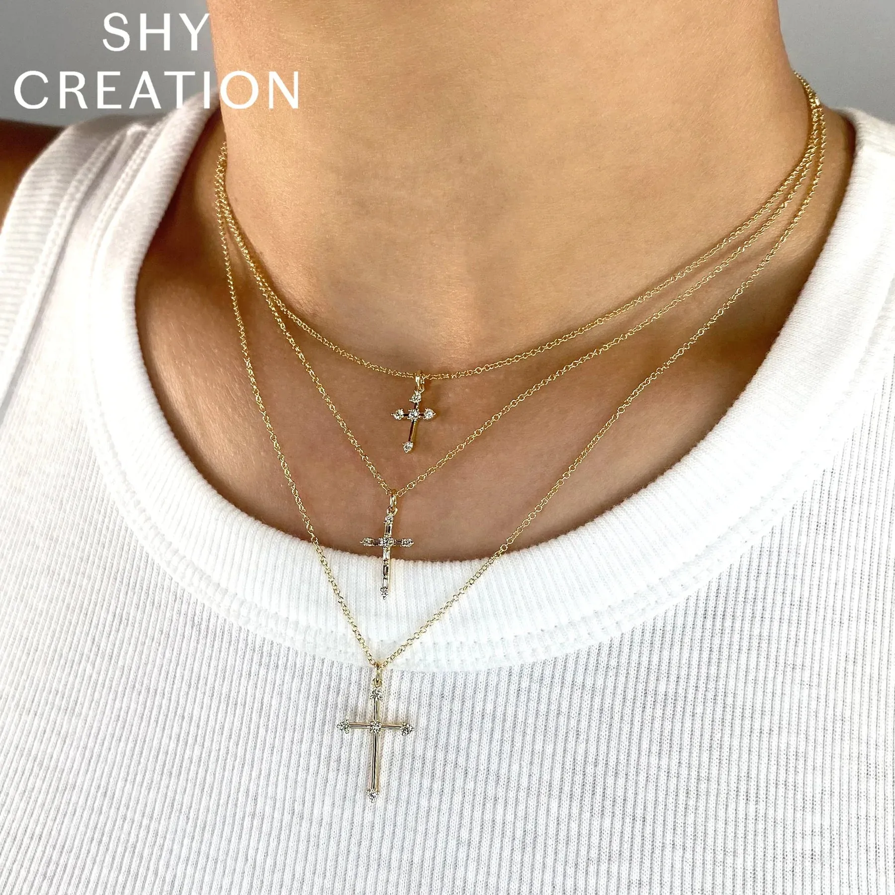 14K White or Yellow Gold 0.15 Carat Total Weight Diamond Baguette Cross Pendant Necklace