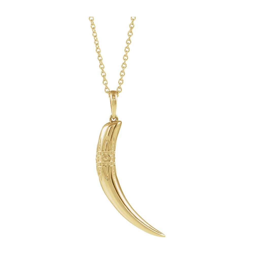 14K Yellow Gold 3D Hollow Tusk Necklace, 16-18 Inch