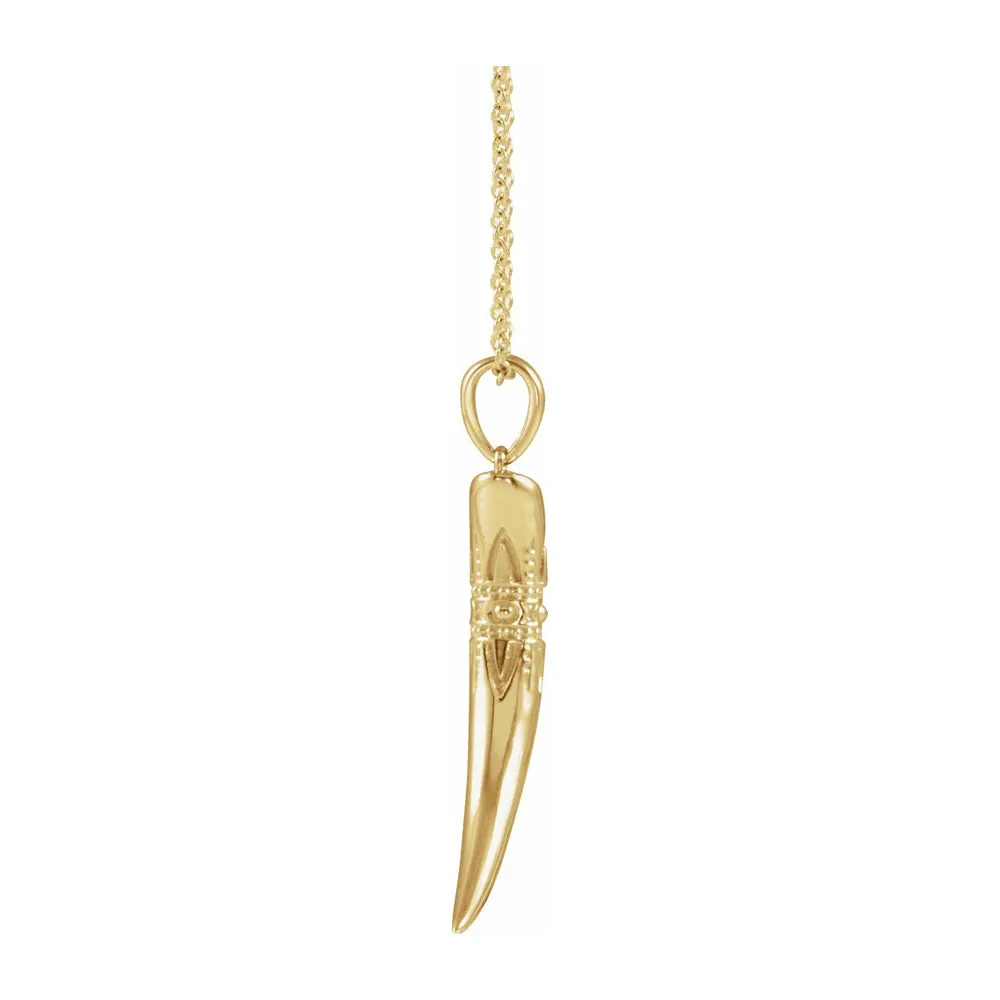 14K Yellow Gold 3D Hollow Tusk Necklace, 16-18 Inch