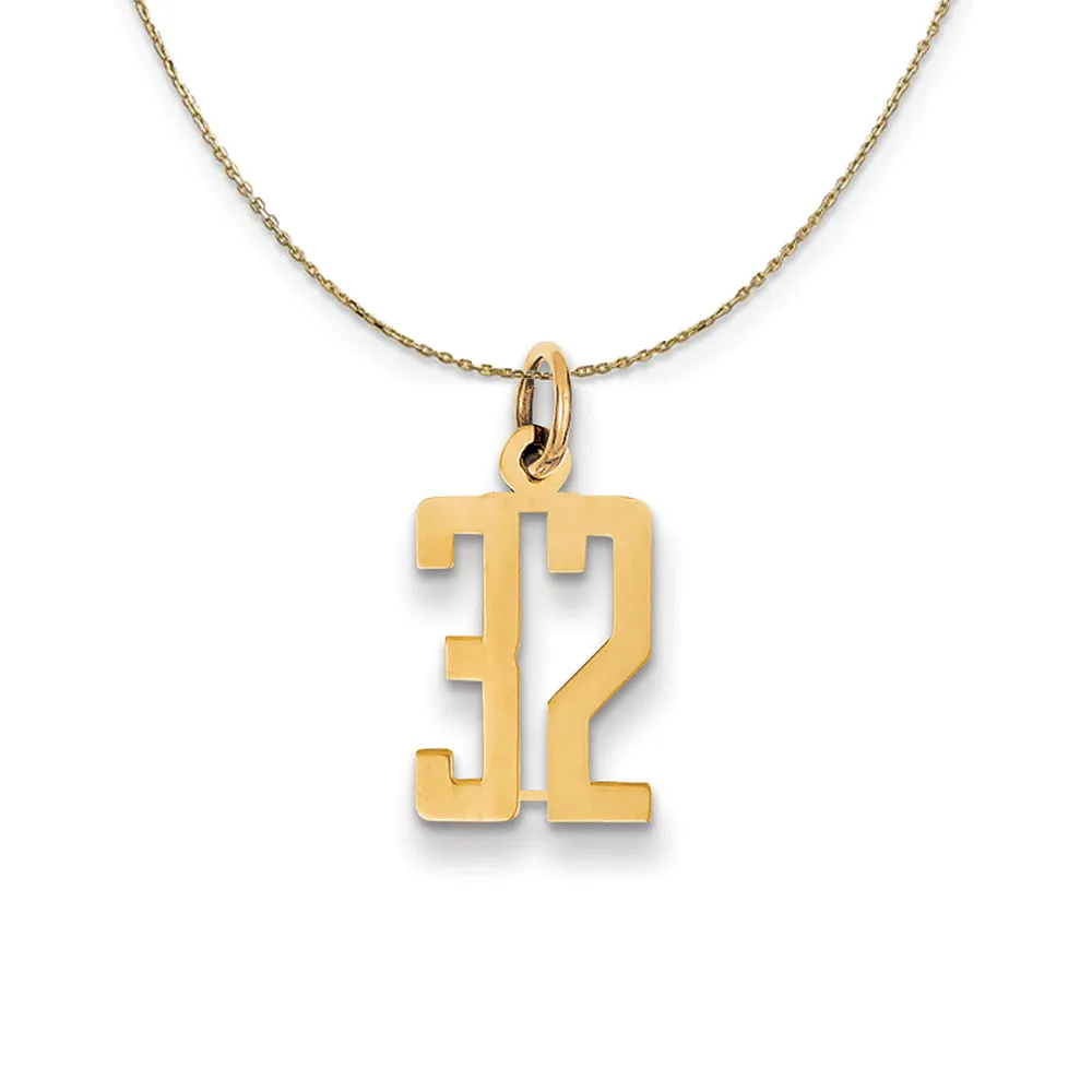 14k Yellow Gold, Alumni Small Elongated Number 32 Necklace