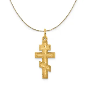 14k Yellow Gold Diamond Cut Eastern Orthodox Cross Necklace