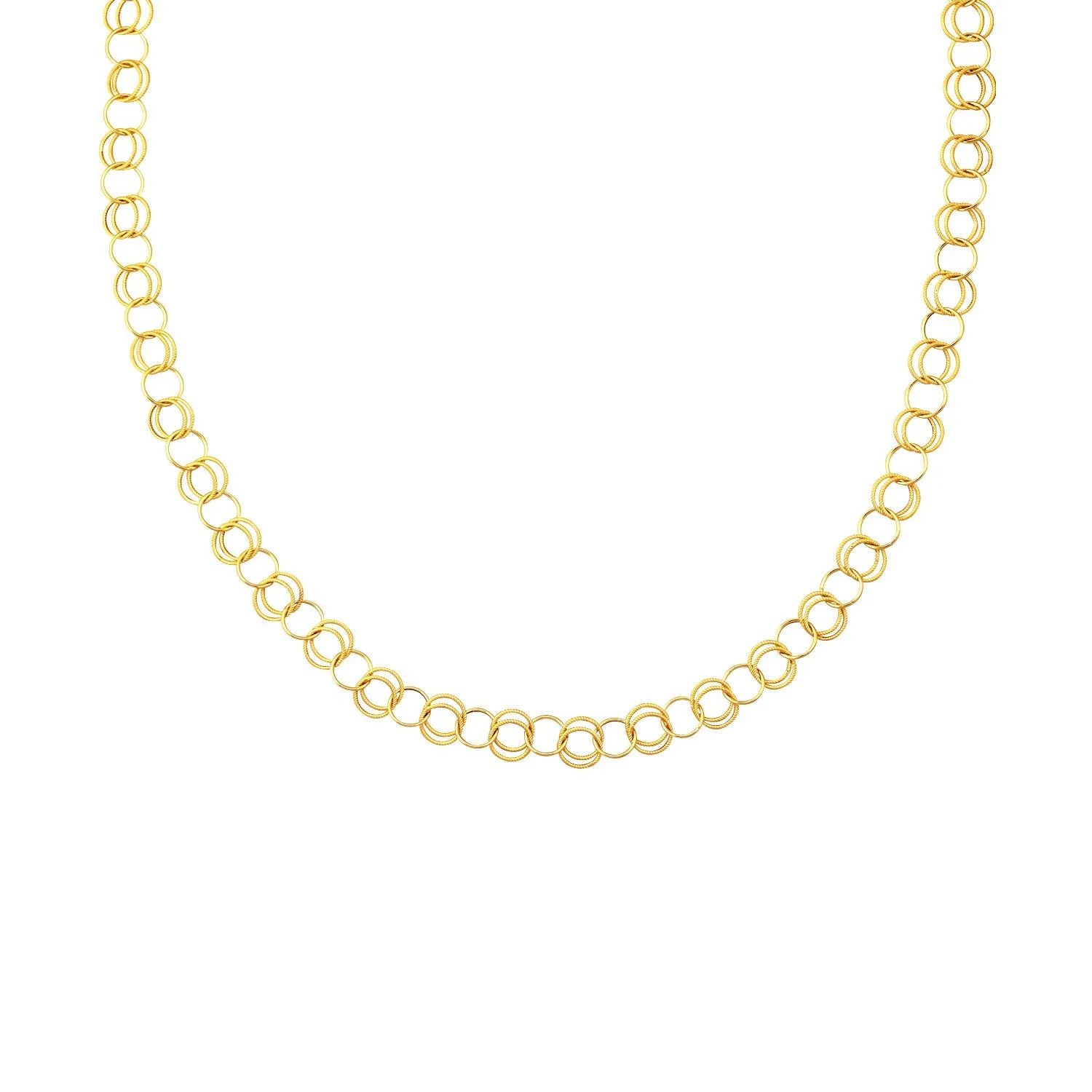 14k Yellow Gold Polished and Dual Textured Round Link Necklacerx46017-38-rx46017-38