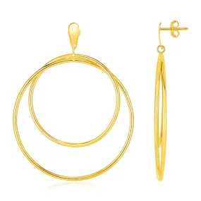 14k Yellow Gold Post Earrings with Open Polished Circle Dangles-rx64993