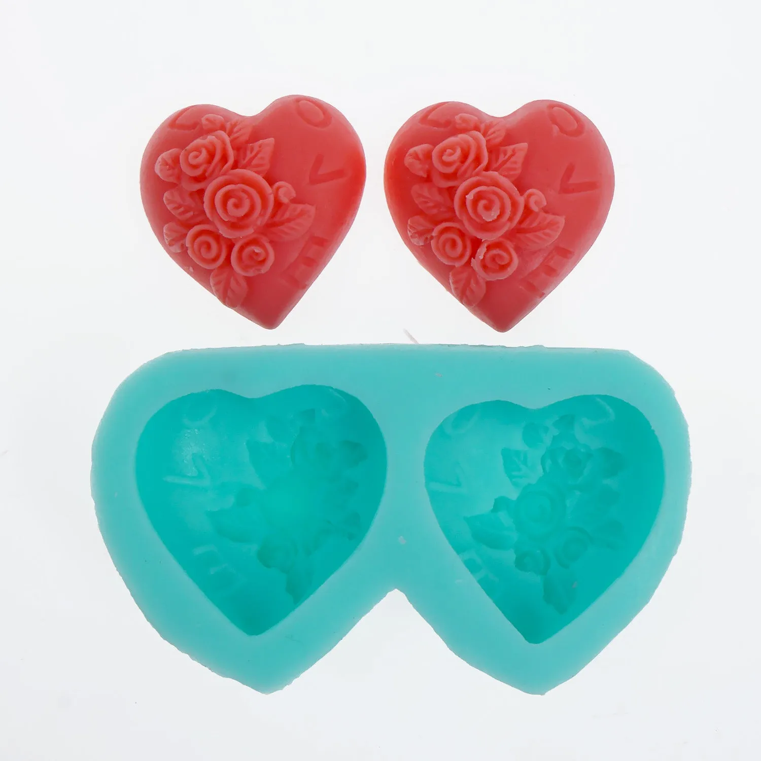 2-Cavity Silicone Heart Shape Rose Mold Cake Decoration Mold Diy Chocolate Mold Baking Tool 10374951