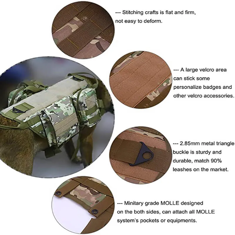 3 Colors Tactical Dog Harness Adjustable Military K9 Harness Vest with 3 Detachable Pouches