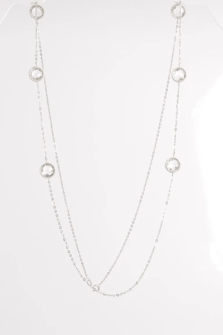 33'' 14k White Gold Clear Stone Station Chain Necklace (4.40g.)