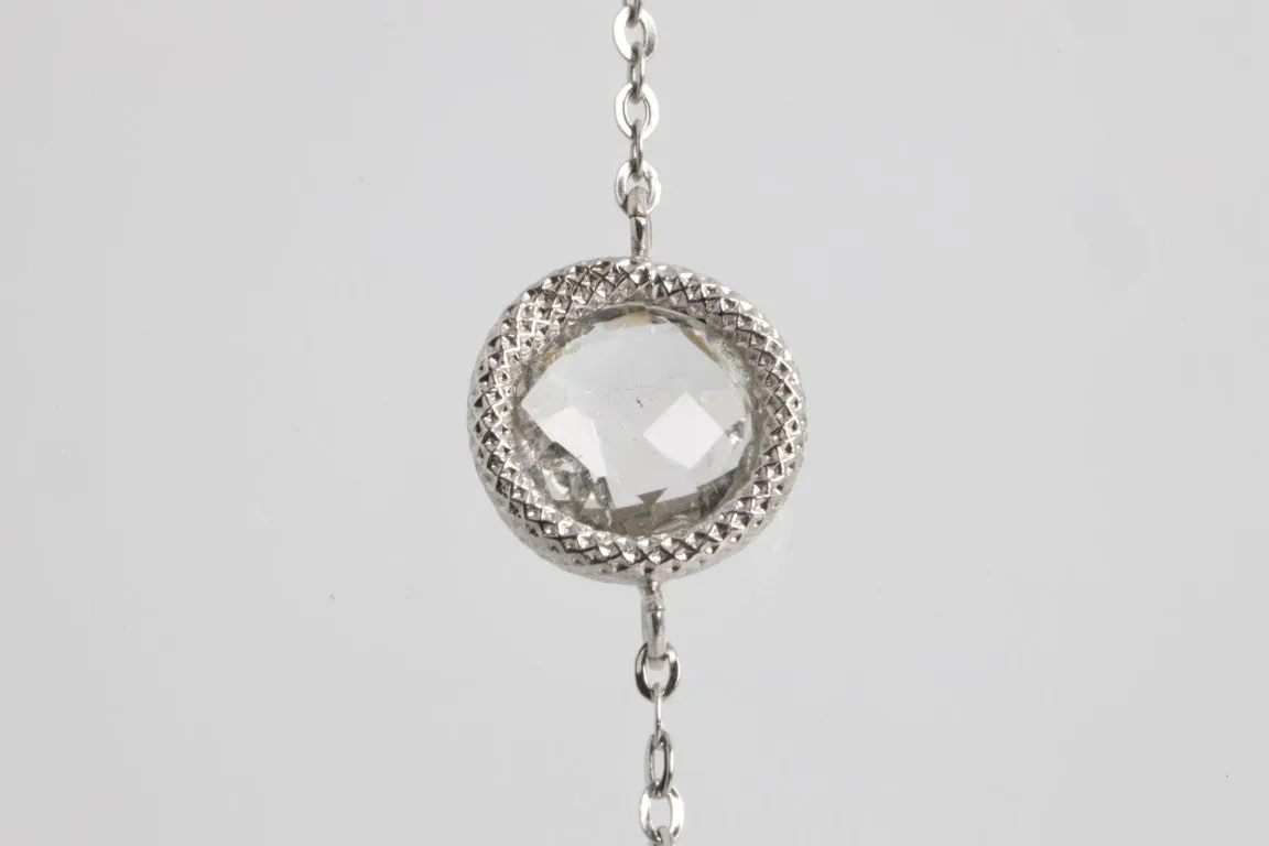 33'' 14k White Gold Clear Stone Station Chain Necklace (4.40g.)