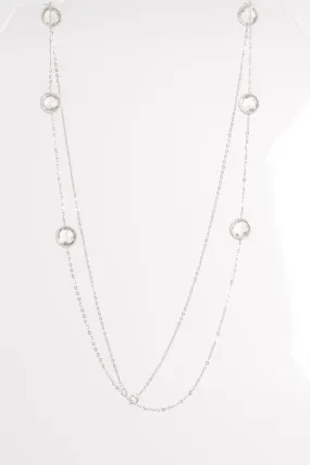 33'' 14k White Gold Clear Stone Station Chain Necklace (4.40g.)