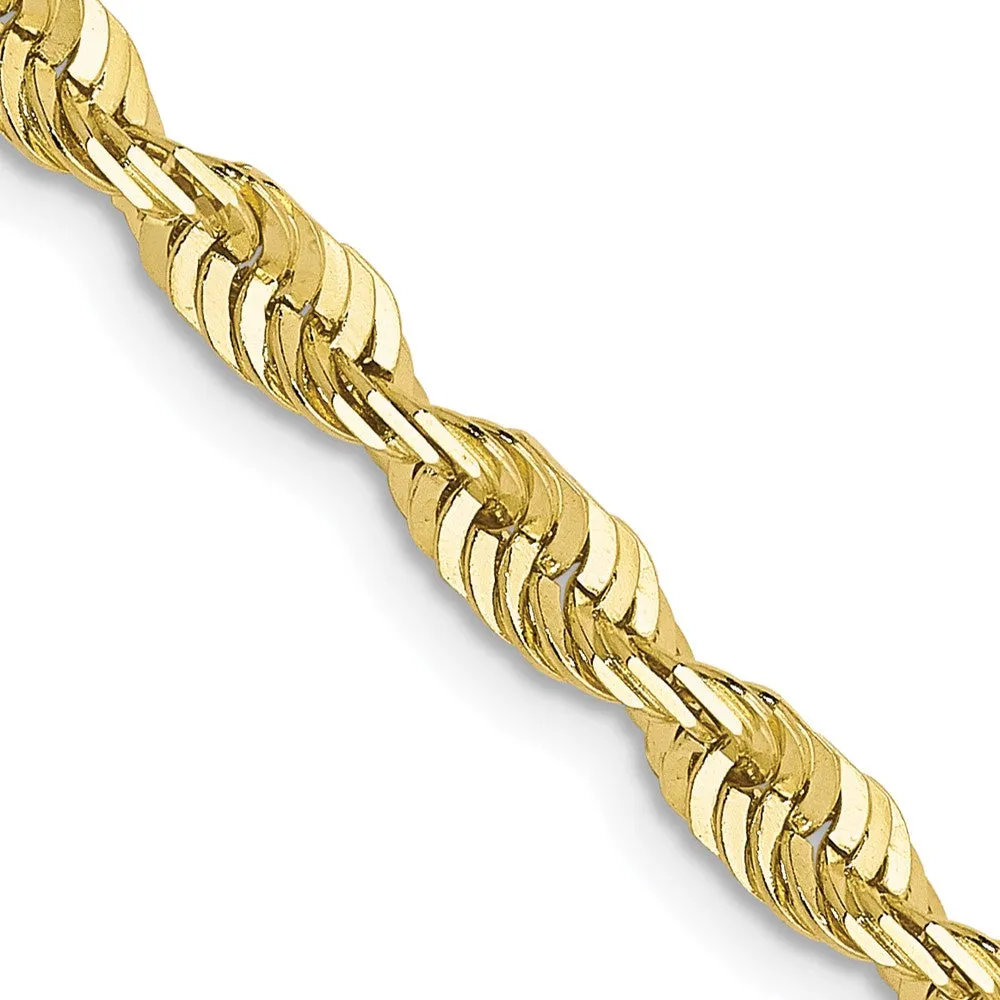 3.5mm 10k Yellow Gold Diamond-Cut Solid Rope Chain Necklace