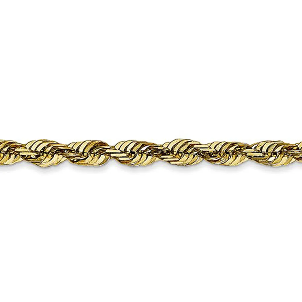 3.5mm 10k Yellow Gold Diamond-Cut Solid Rope Chain Necklace