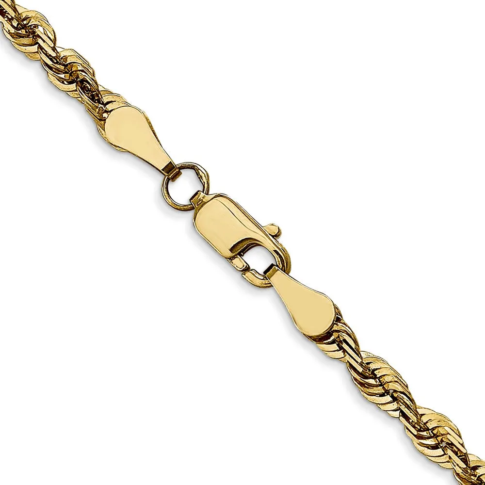 3.5mm 10k Yellow Gold Diamond-Cut Solid Rope Chain Necklace