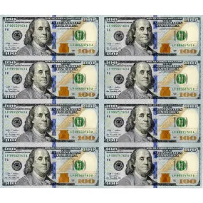 8-Subject Sheet of 2009-A $100 Federal Reserve of Atlanta Notes - Gem In OGP (Tube)