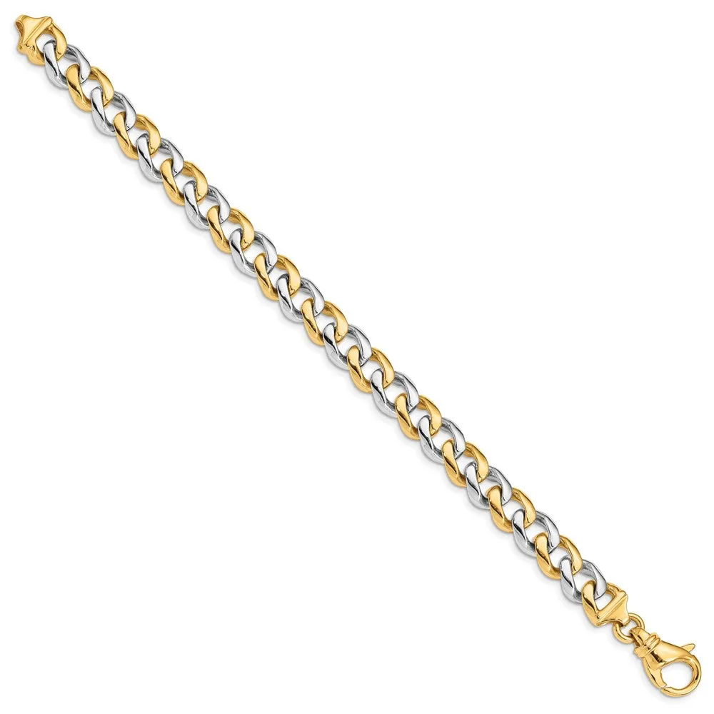 9.25mm 14K Two Tone Gold Solid Classic Curb Chain Bracelet, 8 Inch