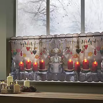 Alan Symonds LED Candles Light Up Embroidered Café Curtain Panel | Kaleidoscope