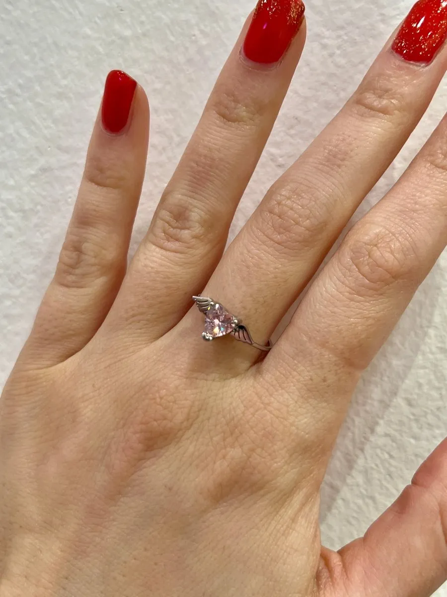 Anello argento con cuoricino rosa