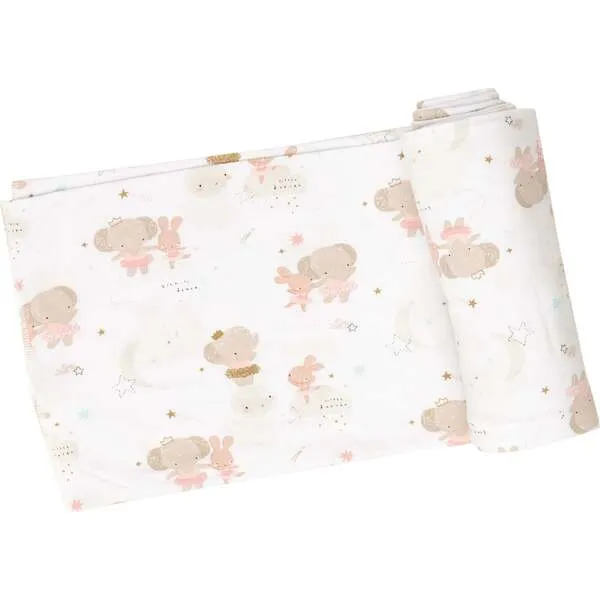 Angel Dear ELEPHANT + BUNNY BALLERINAS SWADDLE BLANKET, White