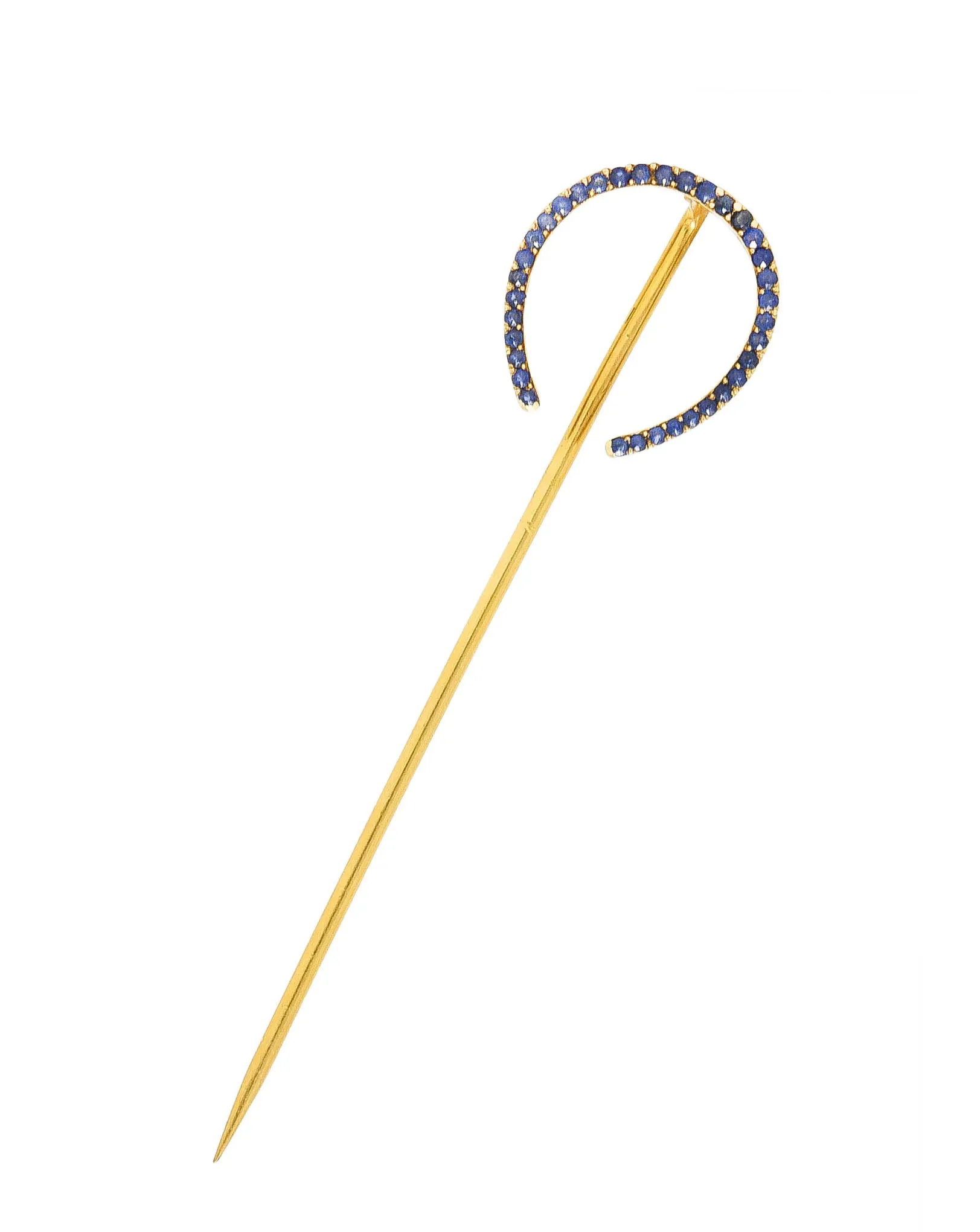 Antique Edwardian 0.50 CTW Sapphire 18 Karat Yellow Gold Horseshoe Stickpin