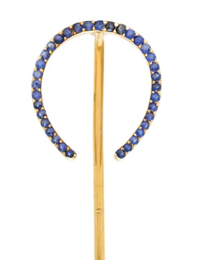 Antique Edwardian 0.50 CTW Sapphire 18 Karat Yellow Gold Horseshoe Stickpin