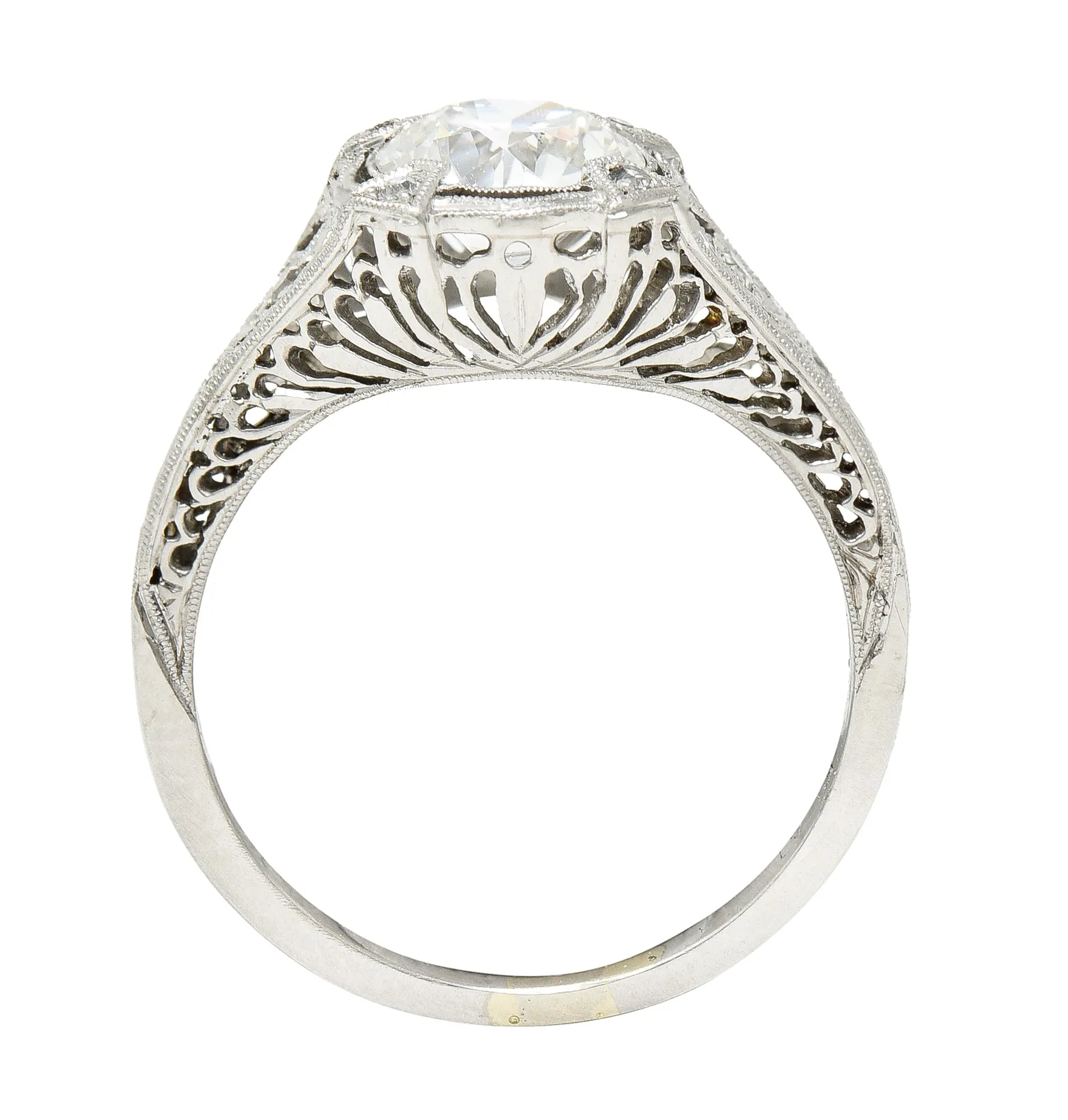 Art Deco 1.08 CTW Old European Cut Diamond Platinum Lotus Filigree Engagement Ring