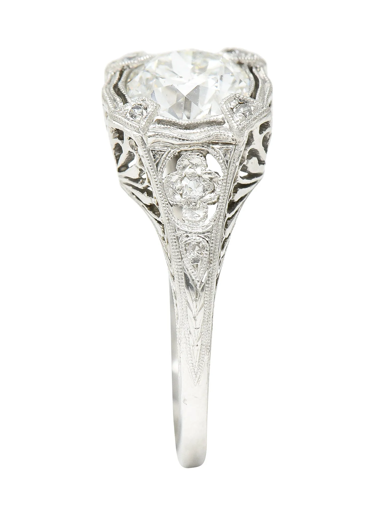 Art Deco 1.08 CTW Old European Cut Diamond Platinum Lotus Filigree Engagement Ring