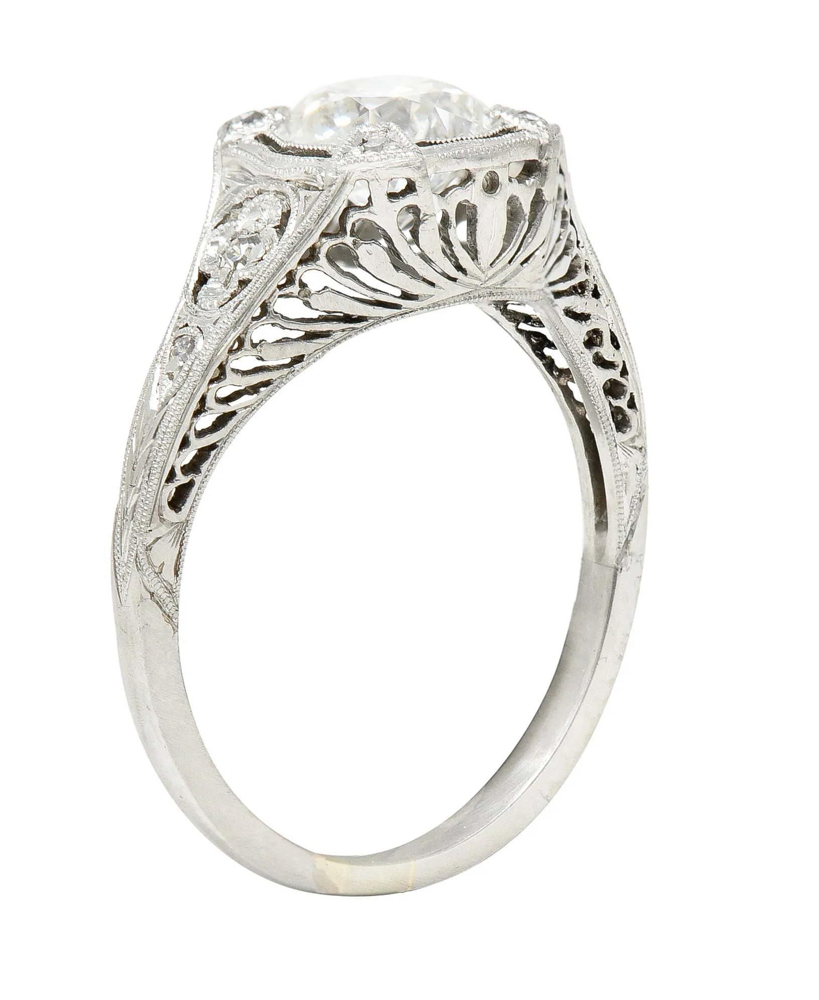 Art Deco 1.08 CTW Old European Cut Diamond Platinum Lotus Filigree Engagement Ring