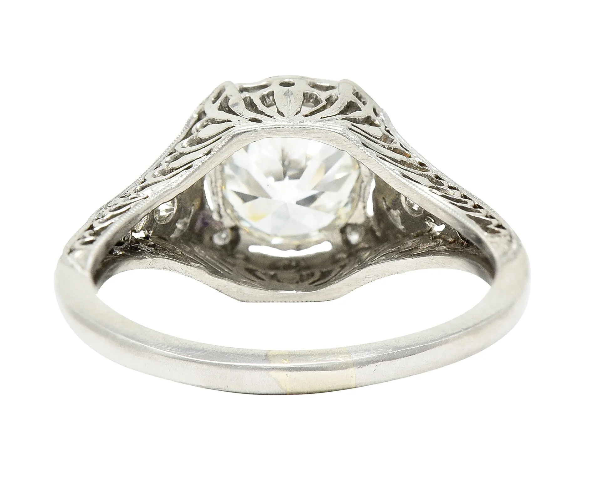 Art Deco 1.08 CTW Old European Cut Diamond Platinum Lotus Filigree Engagement Ring