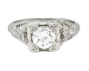 Art Deco 1928 1.18 CTW Old European Cut Diamond Platinum Twist Engagement Ring