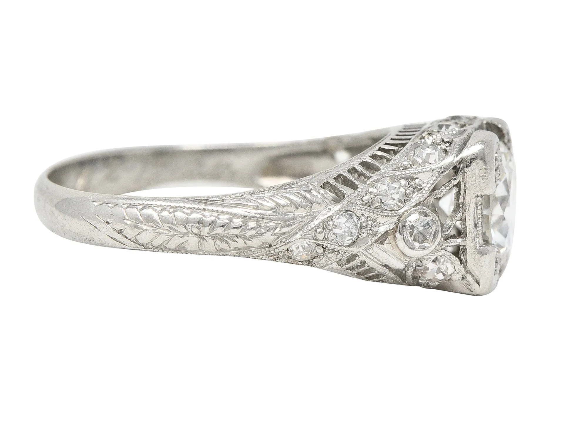 Art Deco 1928 1.18 CTW Old European Cut Diamond Platinum Twist Engagement Ring