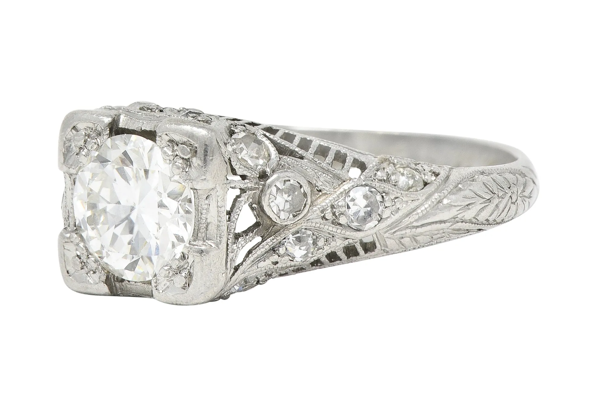 Art Deco 1928 1.18 CTW Old European Cut Diamond Platinum Twist Engagement Ring