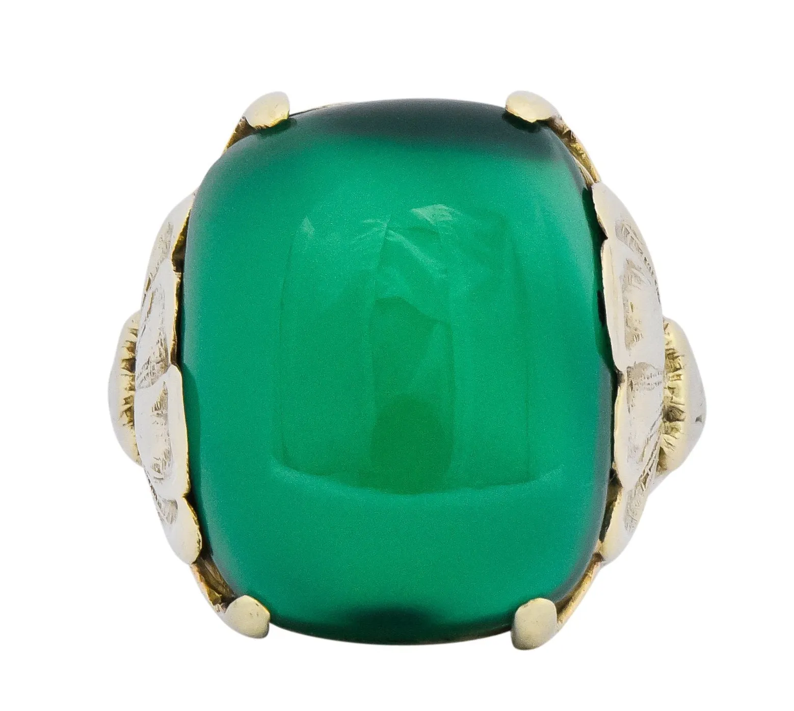 Arts & Crafts Chrysoprase 14 Karat Gold Lotus Ring