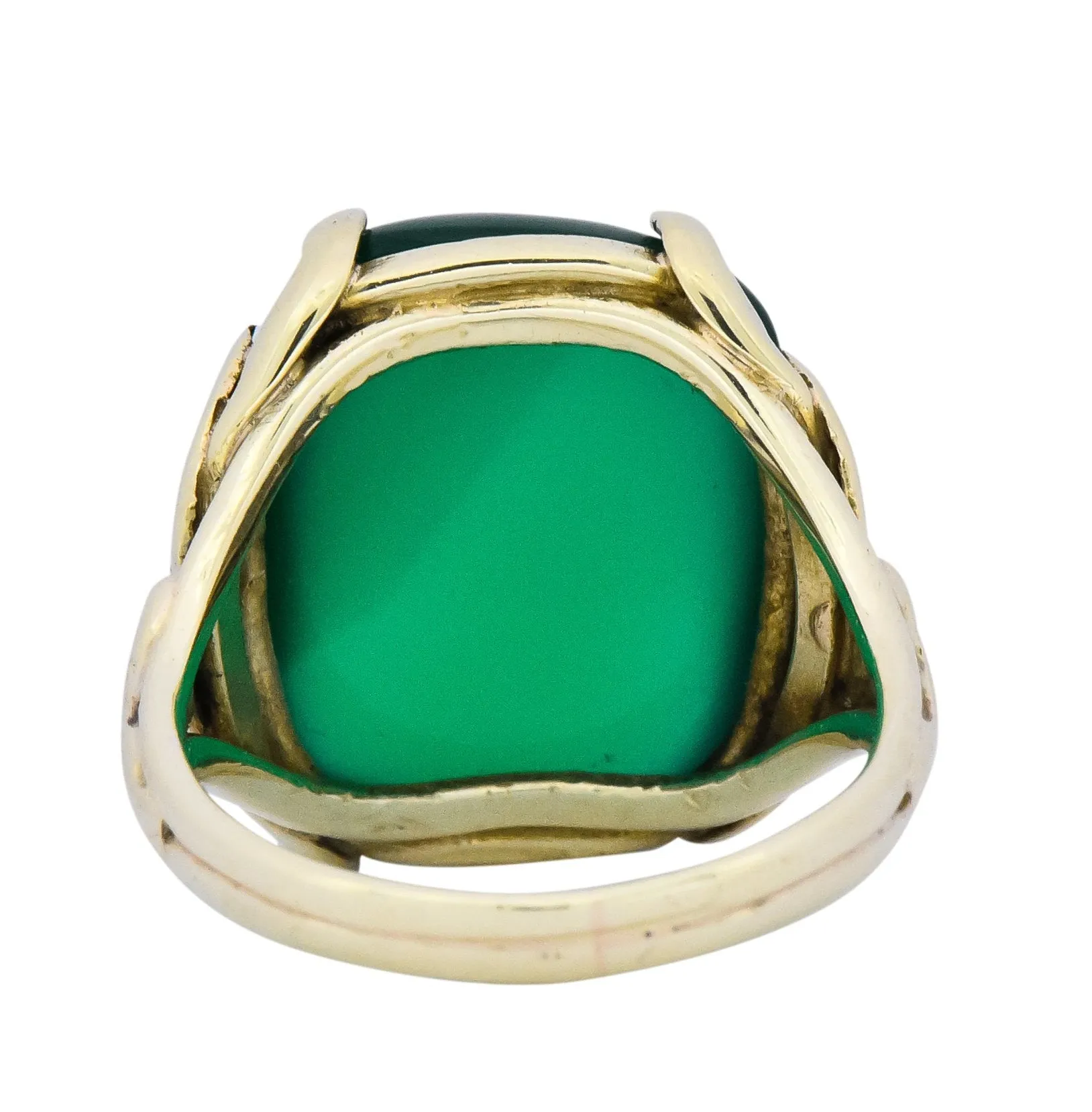 Arts & Crafts Chrysoprase 14 Karat Gold Lotus Ring