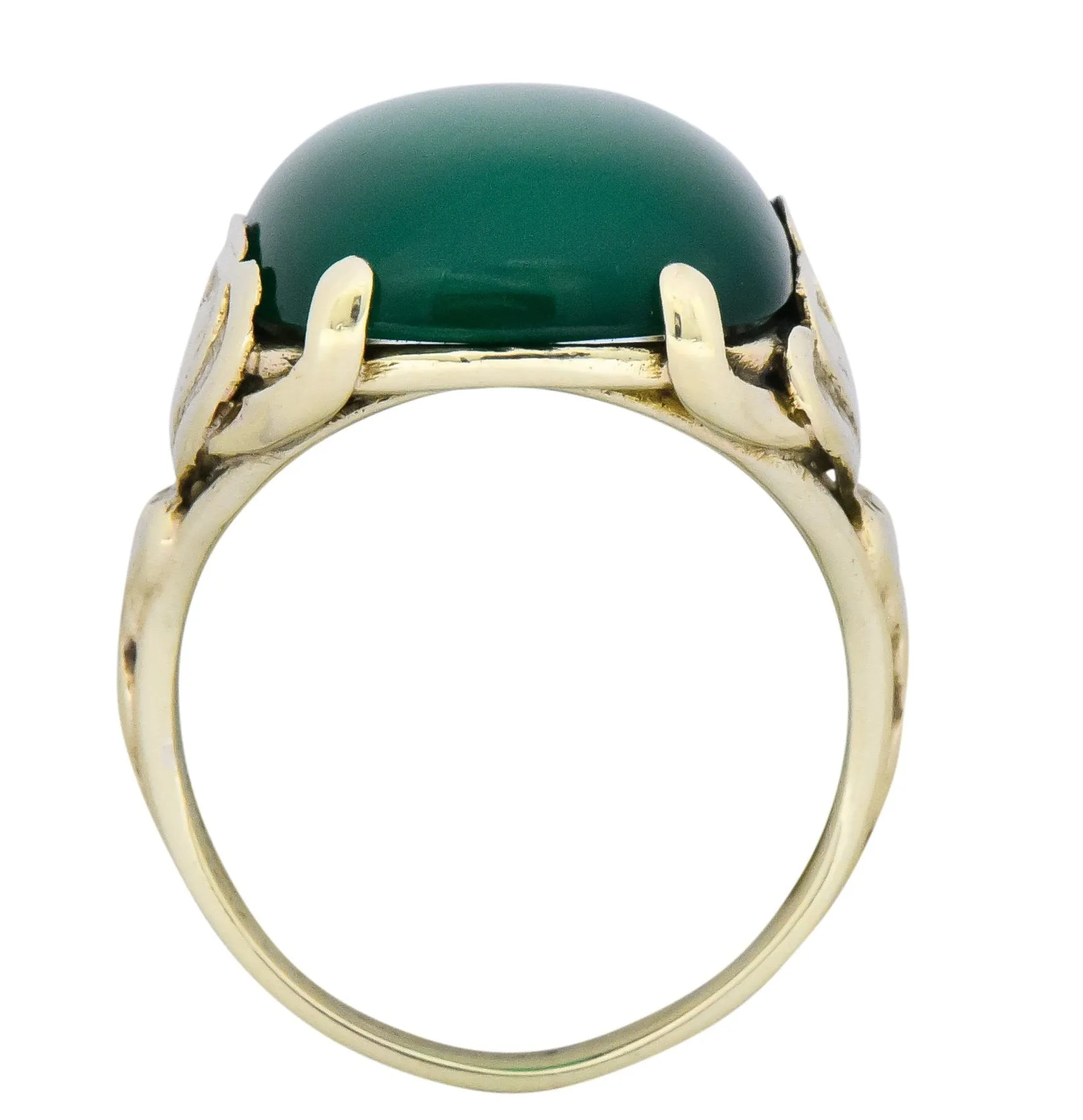 Arts & Crafts Chrysoprase 14 Karat Gold Lotus Ring