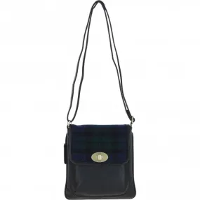 Ashwood Leather & Harris Tweed Twist Lock Crossbody Bag Black/Watch: TW-31-03-BW