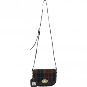 Ashwood Leather x Harris Tweed Saddle Crossbody Bag with Twist Lock Black/Green/Red: TW-30-07-BR